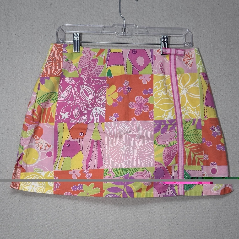Vintage Lilly Pulitzer skort Skirt patchwork tropical print Pink Yellow orange
